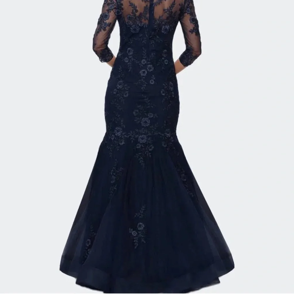 La Femme Navy Blue Sz12 Mermaid Gown - Picture 13 of 13